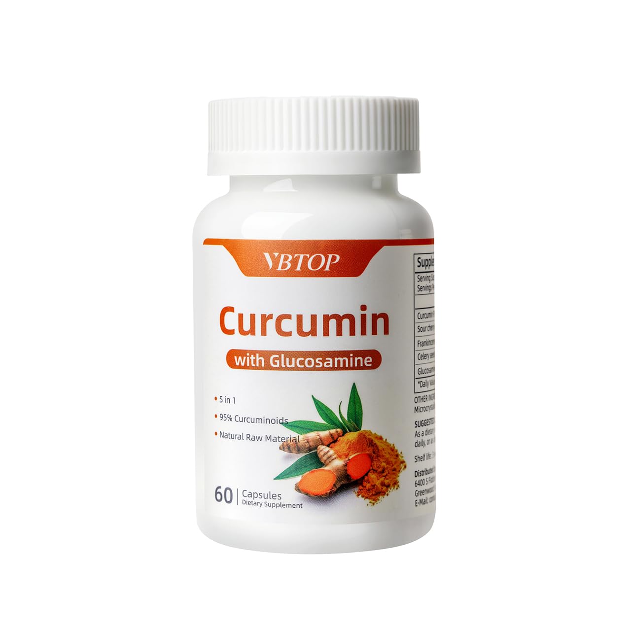 Curcumin 95% & Glucosamine Joint Support, 5-in-1 Formula, 60 Capsules 1 Bottle