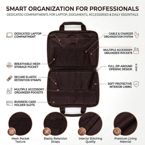 Image of VISMIINTREND Laptop Briefcase Messenger Shoulder Office Hand Bags for Men Women | Fits 13 inch /14 inch /15.6 Inch Laptops, Macbook | Vegan Leather | Corporate Gifts