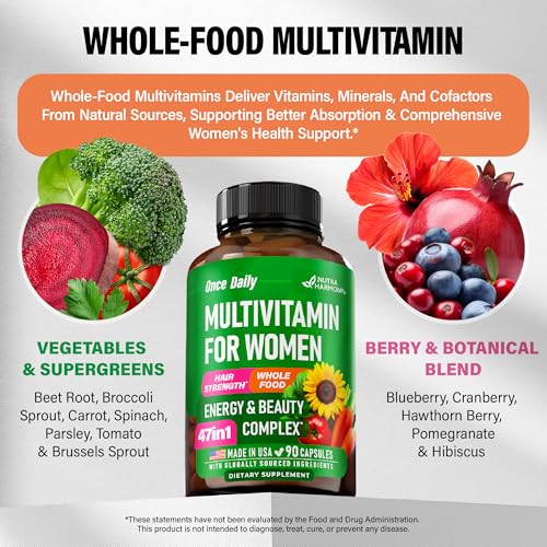 Multivitamin for Women - B-Complex | Whole Foods | Hair Growth Support | Digestion & Metabolism | Iron - 47in1 Womens Multivitamin - Bioavailable & Gentle on Stomach - Made in USA - 90 Capsules - Image 5
