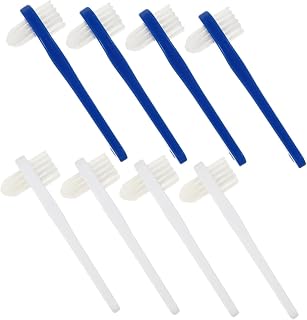 8 piezas Cepillos para Dentaduras Duales Cepillo Postiza de Doble Cabeza con Cerdas Suaves Limpieza para Prótesis y Retenedores Cuidado Dental Antideslizante Colores Blanco y Azul