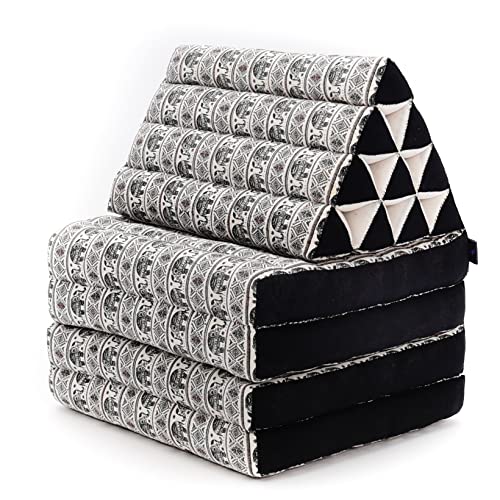 Image of Leewadee 4-Fold Mat with Triangle Cushion - Firm TV Pillow, Foldable Mattress with Cushion Made of Eco-Friendly Kapok, 89 x 20 inches, Black White