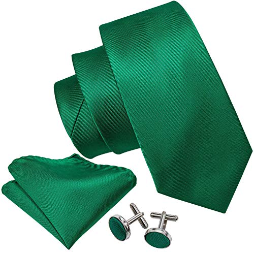 Image of Barry.Wang Plain Men Silk Ties Extra Long Satin Necktie for Wedding Business Handkerchief Cufflinks Set Solid Colors