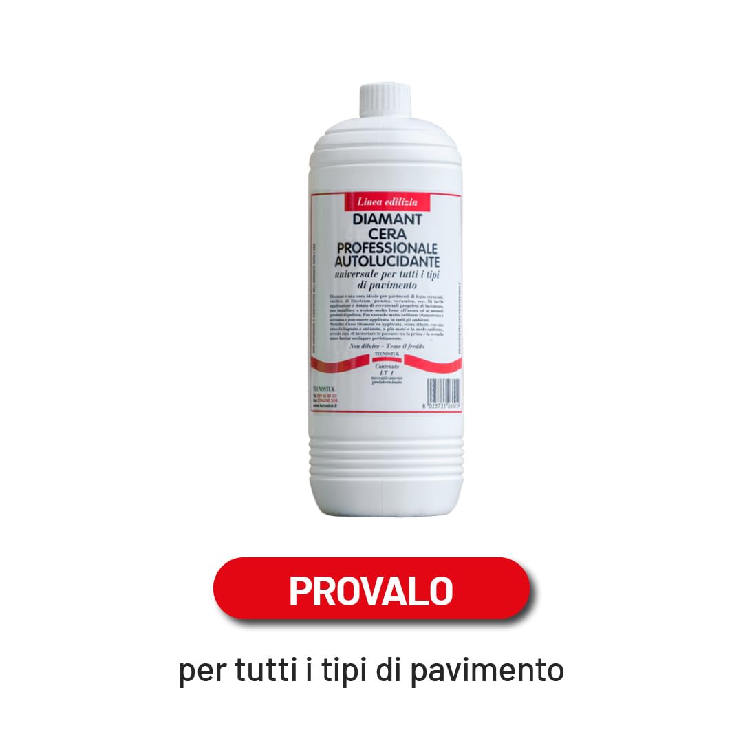 TECNOSTUK - DIAMANT 1L. - Cera Professionale Autolucidante – Ideale per Pavimenti in Legno Verniciato, Vinilico, Linoleum, Gomma, Ceramica e Gres