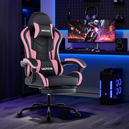 Image of Ergonomic Gaming & Office Chair, Footrest, Racing Design Black /Pink | PVC with headrest,lumbar, Adjustable Height recliner for adults 2D-Linkage Armrests for 300LBS