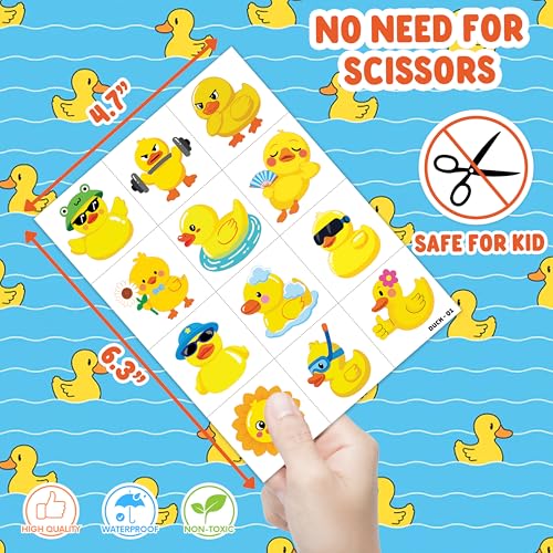 Image of 96 PCS Duck Pre-Cut Temporary Tattoos for Kids | Cute Farm Animal Themed Birthday Party Favors, Supplies, Decorations, Fake Tattoo Stickers, Rewards & Gifts For Boys & Girls