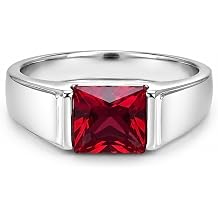 Ruby Mens Ring Sterling Silver 8x8mm Square Cut Lab Ruby Art Deco Engagement Jewelry