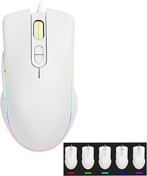 Gaming Mouse RGB Wired Optical Gamer Mouse & 5 Backlight Modes 1200-1800-2400-3600DPI Ergonomic Computer Mouse Gaming for Windows PC Mac Laptop Gamer - Mercury White