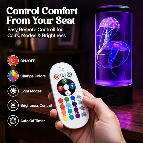 Brewish Jellyfish Lamp, 16 Color Options, 4 Mode Lifelike Jellyfish Aquarium, Auto Shutdown, Remote Control Electric Jellyfish LED Night Light, Fake Aquarium, Home Decor, Sensory Lamp for Autism, ADHD by Brewish - Image 4
