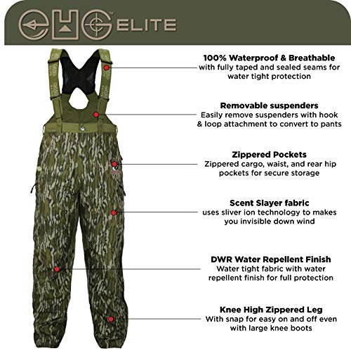 EHG Elite Piedmont Waterproof Convertible Camo Hunting Bib Pant (MO Bottomland, L)