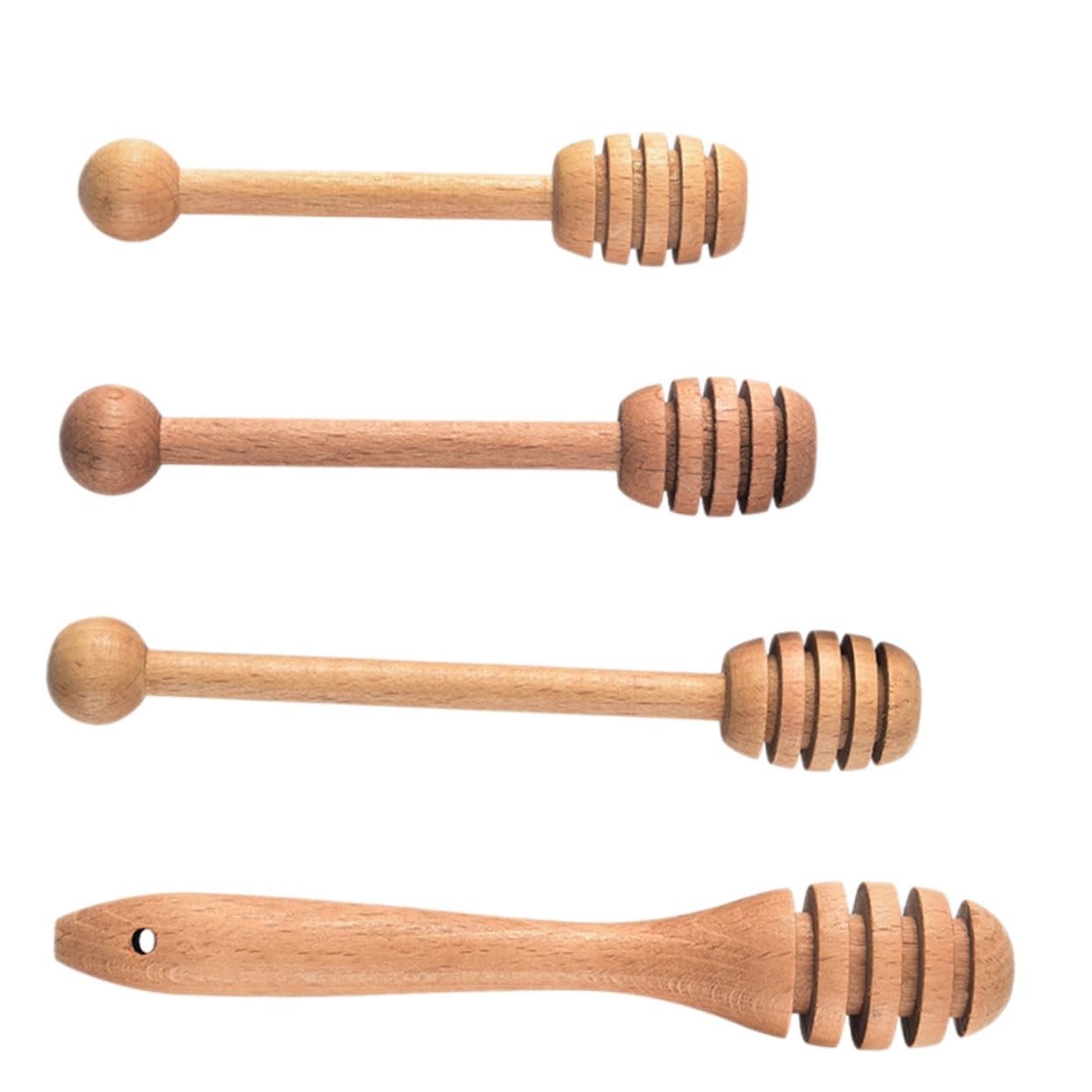 HAKIDZEL 4Pcs Wooden Honey Dippers Stylish Honey Stirrers with Comfortable Handle Mixers for Honey and Jam Easy to Clean for Serving Honey Log Color