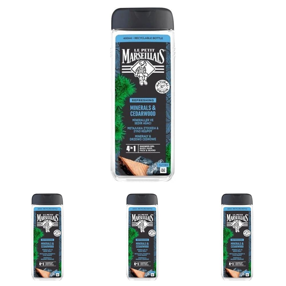 le petit marseillais duş jeli men serisi mineral ve sedir ağacı (400 ml) 4lü paket
