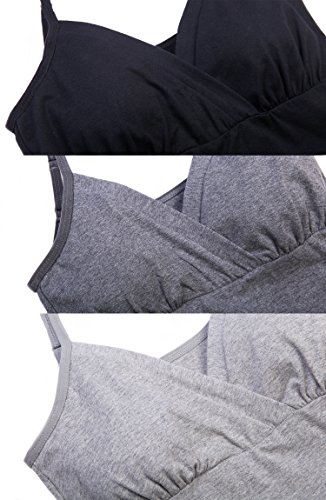 Nursing Tops Tank Shirt Cami Sleep Bra For Maternity And Breastfeeding 3Pcs/Pack (Medium, Black/Dark Grey/Grey - Second Style) #TOP3