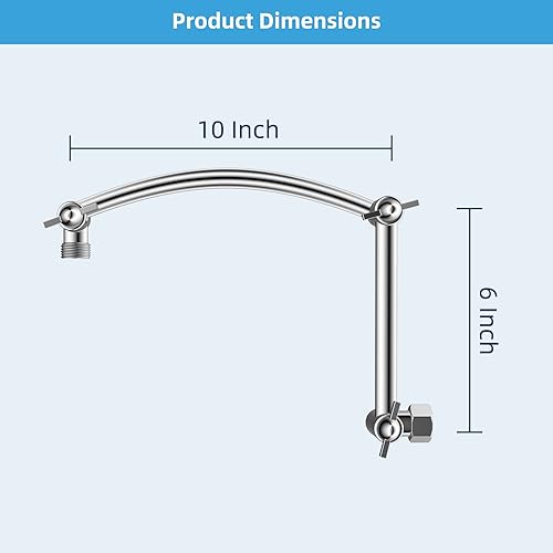 Miniatura 6 de Hibbent Brazo de extensión de cabezal de ducha de metal de 16 pulgadas, latón macizo, extensor de brazo de ducha ajustable en altura y ángulo