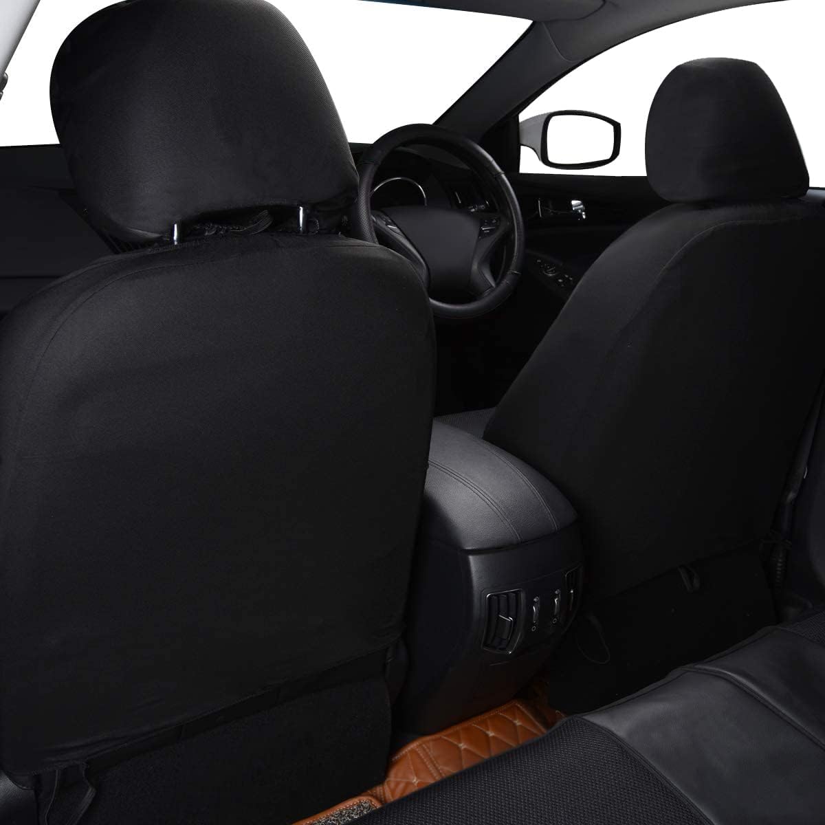 Flying Banner Car Seat Covers Full Set Front Seats and Rear Bench Black Leather and Red Fabric Mesh Cover Breathable Black with Grey and White Color (White)