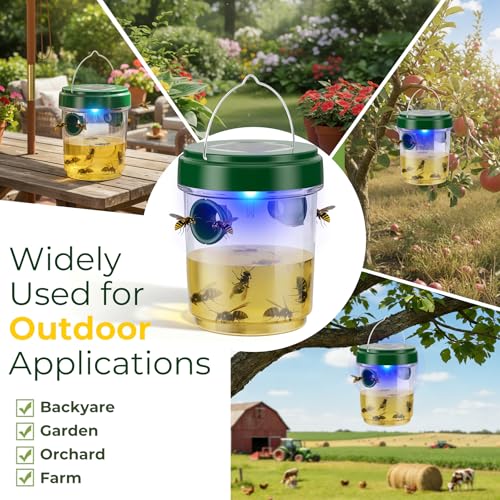 Wasp Trap Outdoor Hanging 4 Pack, Solar Powered Reusable Wasp & Yellow Jacket Trap with LED Light, Carpenter Bee Catcher for Patio, Backyard & Garden by Peepst - Used condition - Image 8
