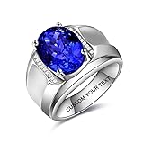 2CT Sapphire Ring for Men 925 Sterling Silver 9K/10K/14K/18K Solid White Gold Mens Ring Blue Sapphire Gemstone Ring Customized Halo Sapphire Band Ring Jewelry Gifts for Husband Son Uncle Father