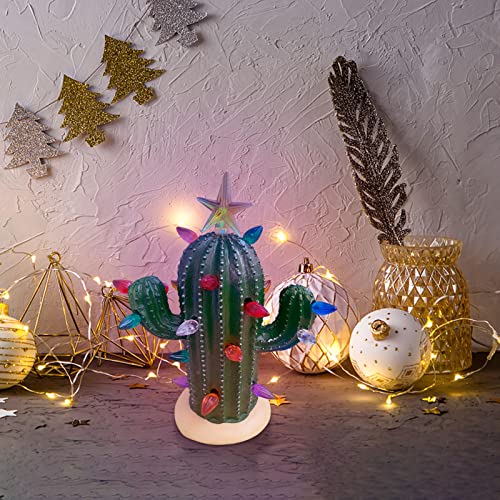 Ke1Clo Cactus Christmas Tree Decor With Colorful Lights, Vintage Resin Christmas Cactus Decor, Light Up Christmas Cactus For Christmas/Holiday/Tabletop Ornament #TOP30