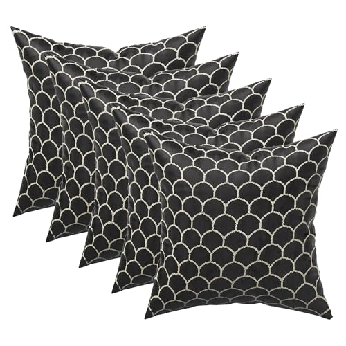 Image of Kuber Industries Set of 5 Velvet Finish Fancy Sofa Pillow Cover for Living Room | Decorative Cushion Covers 16 inch x 16 Inch for Bedroom & Home Decor | Sequins Bubbel - Black
