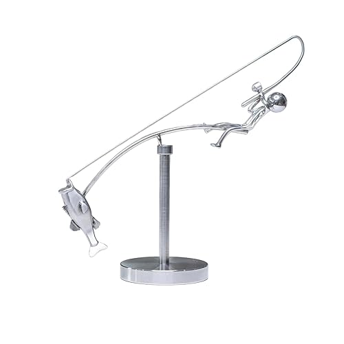 Kinetic Fishing Sculpture - Fisherman & Bass Balancing Art -