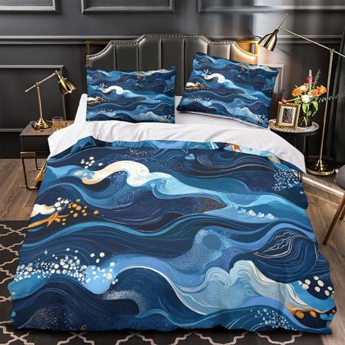 Parure de lit vagues océaniques en microfibre super douce avec fermeture éclair