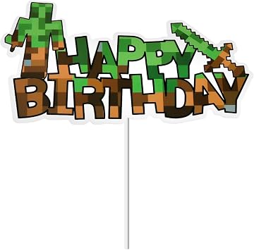 Green Game Birthday Cake Topper with Photo Props for Kids Party