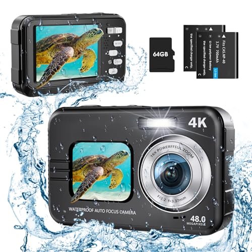 Fotocamera Subacquea 4K 56MP Con Doppio Schermo – Impermeabile Fino A 3 Metri, Selfie E Registrazione Mentre Carichi