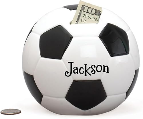 Banco de monedas de bola de fútbol Banco de dinero de cerámica con nombre personalizado