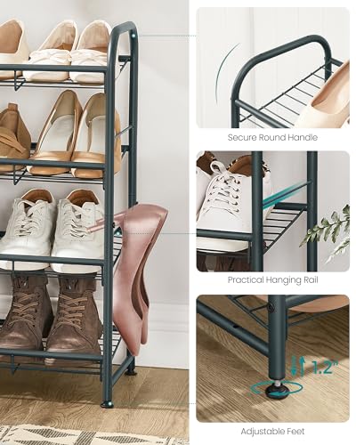 Image of SONGMICS Shoe Rack, 4 Tier Shoe Organizer for Closet, Holds up to 16 Pairs of Shoes, Shoe Rack for Front Door Entrance, Metal Shoe Shelf with Adjustable Tilt Angle, for Entryway, Garage, Grey