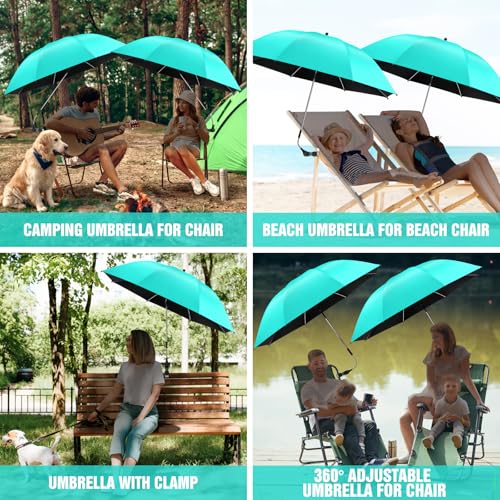 Image of 2 PACK Beach Umbrella with Clamp, 360 Adjustable Umbrellas for Chair, UPF50+ Umbrella for Beach Chair, Patio Chair, Wheelchair, Camping Chair, Golf Carts (Chair Not Included)