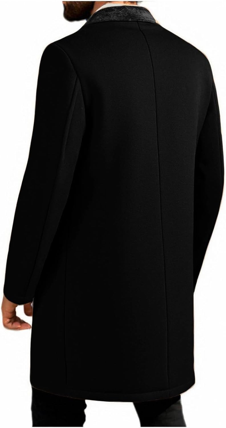 Trench Coat Men Long Fleece Lined Pea Coat Double Breasted Notch Lapel Peacoat Casual Winter Thicken Fashion Overcoat