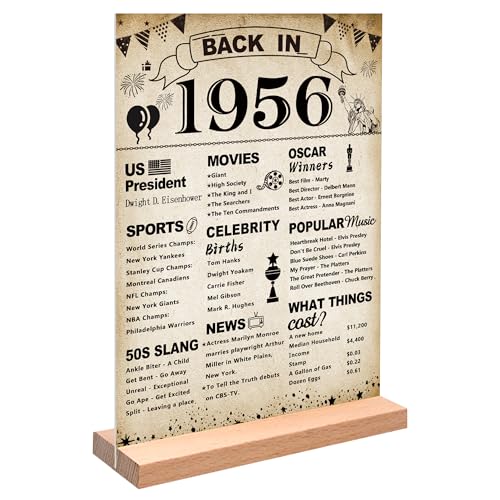 DARUNAXY 70th Birthday Party Decorations Vintage Back in 1956 Poster Acrylic Sign with Stand 70 Year Old Party Supplies for Men& Women Vintage 1956 Table Decor 70th Anniversary Class Reunion Gifts