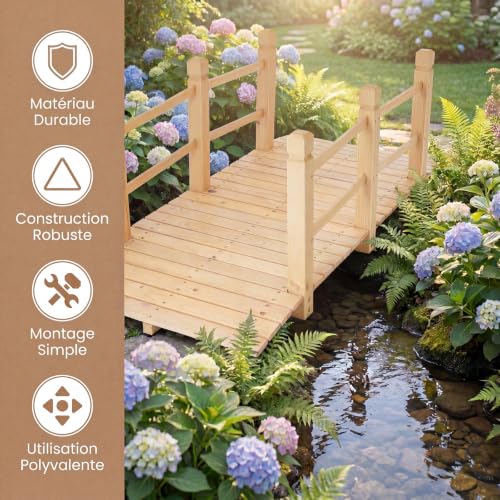 GYMAX Pont de Jardin en Bois de Sapin avec Balustrade (Naturel) – vue 7