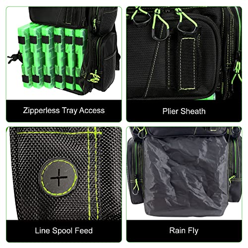 Evolution Fishing Drift Series Tackle Backpack – Green, 3600 Size, Outdoor Rucksack W/ 6 Fishing Tackle Trays, Built In Rain Fly, Heavy Duty Fishing Backpack, Tackle Carrying Case #TOP4