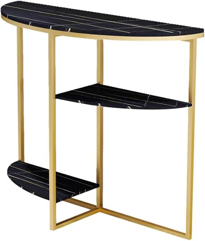Elegant Half Moon Console Table with Chinese Marble Top, Decorative Storage Shelf for Entryway, Living Room, Stylish Home Furnishing Furniture