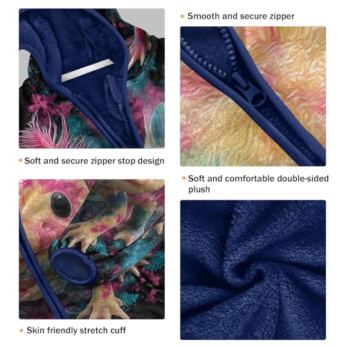 Tie Dye Colorful Axolotl Toddler Fleece Jacket Girl Boys Hooded Fleece Jacket Coat Warm Outwear Zip-up 3-10T3