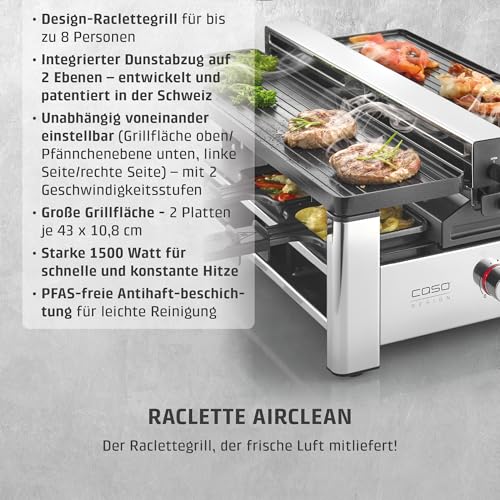 CASO Raclette AirClean - Raclettegrill mit integriertem Dunstabzug, für 8 Personen, schnelles Aufheizen, Antihaft Keramik-Beschichtung (PFAS-frei), 1500 Watt, austauschbarer Geruchs- und Kohlefilter – Bild 2