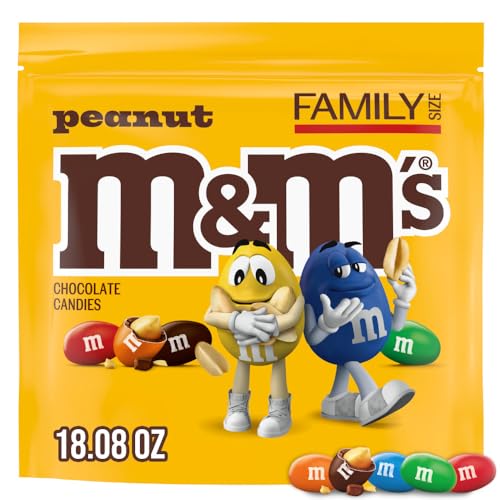 M&M'S Peanut Milk Chocolate Candy, Family Size, 18.08 oz Resealable Bulk Bag
