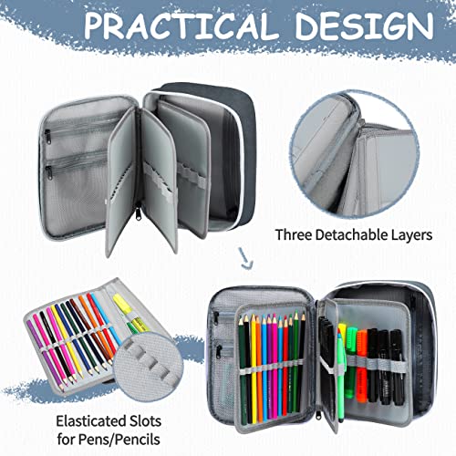 VASCHY Estuche Grande, Estuche Escolar de Grande Capacidad para Mujer Hombre Estuche Lapices Estuches Multifuncional para Papelería con Compartimento Extraíble para Escuela Oficina Trabajo, Gris - imagen 3