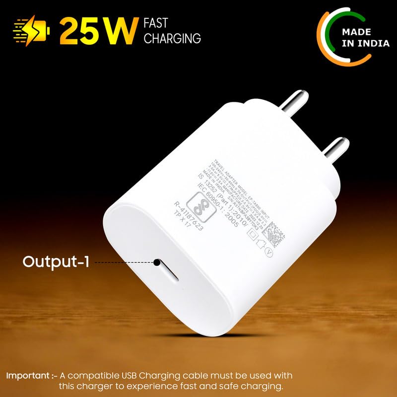 Image of 25W Type-C Super Fast Charger Compatible for Samsung Galaxy S23 Ultra /S23 /S23 Plus /S22 Ultra /S21 Fe 5GMobile Phone Charging True PD Adapter [Quick Charge] Adaptive Wall Charger - 25 Watt (White)