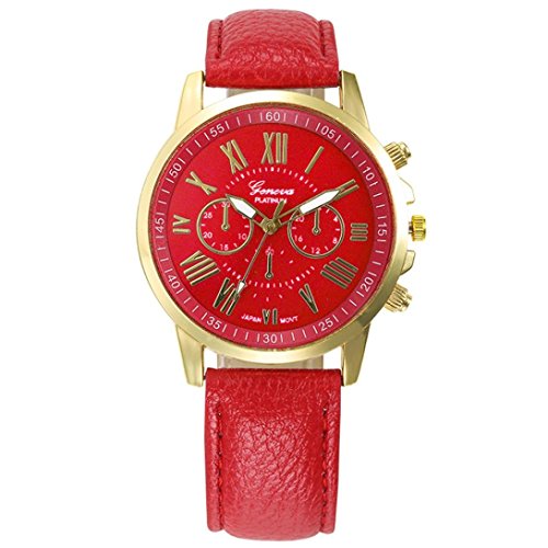 Preisvergleich Produktbild Damen-Armbanduhr Quarzuhr Mit Lederarmband / Modisch Klassisch / Armbanduhren Für Frauen / Geschenke Für Frauen / Einstellbar Uhrenband / Quarzwerk / 20mm Bandbreite LANSKIRT (Rot)