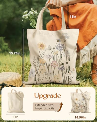Miss Adola Aesthetic Flower Canvas Tote Bag For Women - With Magnetic Buckle And Zipper Inner Pocket For Lady Cloth Cotton Tote Bag For Gym thumb #2
