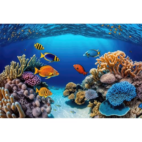 Image of Underwater Tropical Coral Reef Aquarium Background Ocean Floor Fish Tank Backdrop Aquatic Plant Fish Landscape Terrarium Background Decorations Underwater World Theme Aquarium Poster Decor 30x12in
