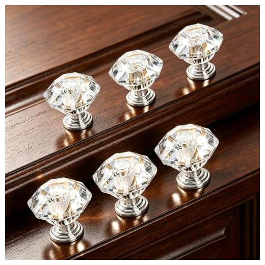 6 Pack Drawer Knobs Diamond Shaped Crystal Glass 24mm Cabinet Knobs Pull Handles, Silver