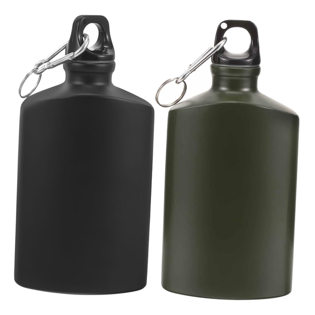 2 Stück Outdoor Wasserflasche Flach Aluminiumlegierung Leicht mit Praktischem Haken Auslaufsicher Robust und Platzsparend für Wandern Camping Training
