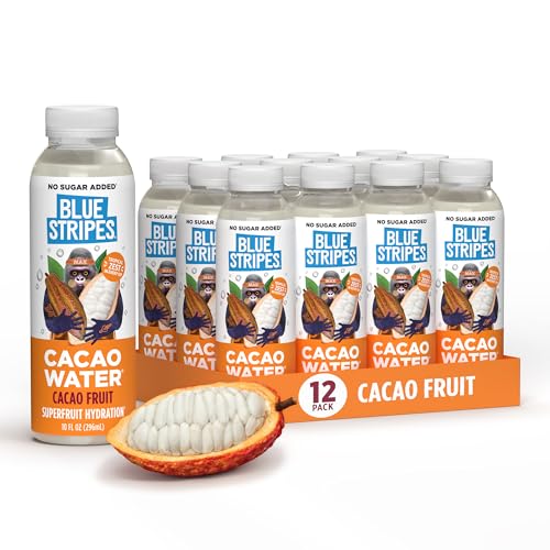 Image of Blue Stripes Cacao Water - Hydration Drink with Natural Electrolytes & Antioxidants | Cold Pressed Juice and Water with No Sugar Added | Plant Based, Non GMO | Cacao Fruit 10 Fl Oz (12 Pack)