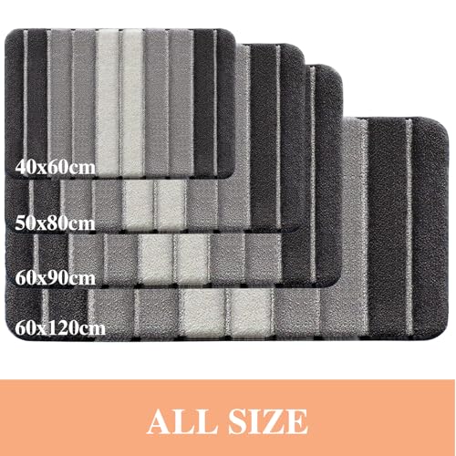 wyewye Mikrofaser-Badematte, Türmatte, Badteppich, Super saugfähiger Badezimmerteppich 60x120 cm, Grau – Ansicht 2