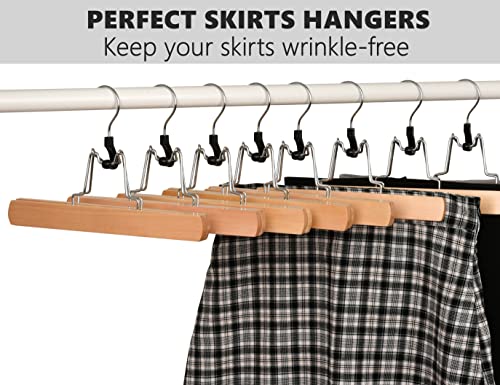Amber Home Natural Wooden Pants Hangers 10 Pack, Wood Clamp Hangers With Non Slip Padded Velvet, Jeans/Slacks Hangers Hair Extension Hangers For Skirts, Trousers, Wigs (Natural, 10) #TOP4