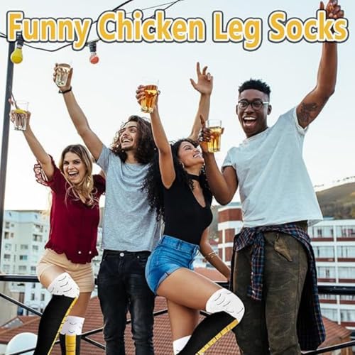 Alfven Chicken Leg Socks, 3 Paar Hühnerfüße Socken Fun Hühner Legs Sock üBer Das Knie HüHnersocken für Männer Frauen Einheitsgröße (Schwarz)