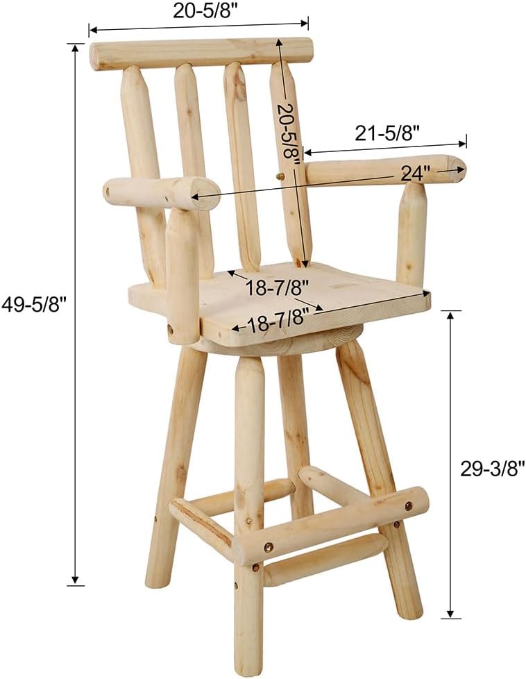 Log Swivel Bar Stool - Rustic Fir Wood Construction Bar Stools - Solid Wood Counter Height Bar Chairs Barstools for Kitchen, Dining Room,Natural