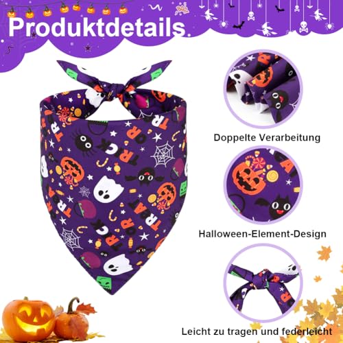SZEE Hundehalstuch Halloween Kostüm Hunde Bandana for Dogs, Geschenk Deko mit Kürbis Motiv, Kopftücher Waschbarer Hundehalstücher für Kleine/Mittel/Große Hunde und Katzen Haustier, Lila+Rosa, L